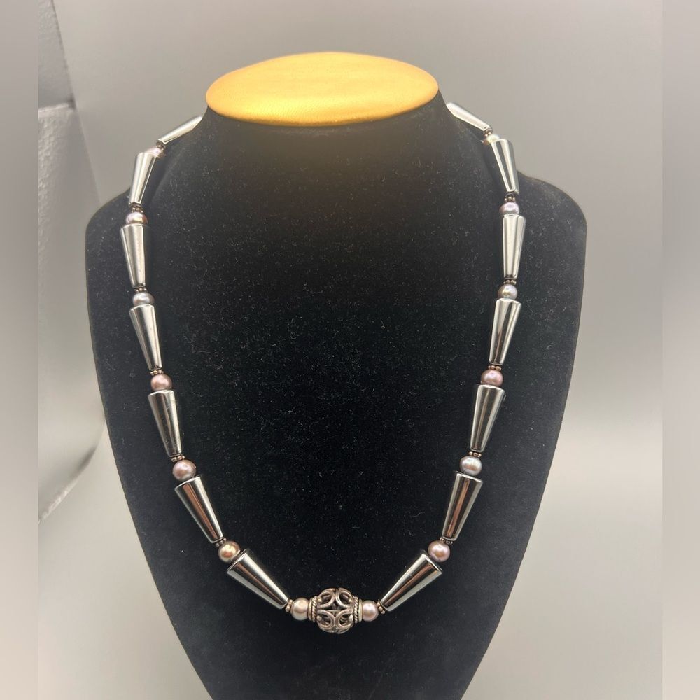 Donna Dressler Vintage Hematite & Pearl Statement Necklace - Picture 3 of 6